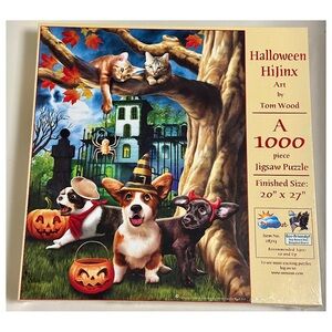 SunsOut Halloween Hijinx 1000-Piece Puzzle Tom Wood Cats Dogs 20x27 NEW Sealed